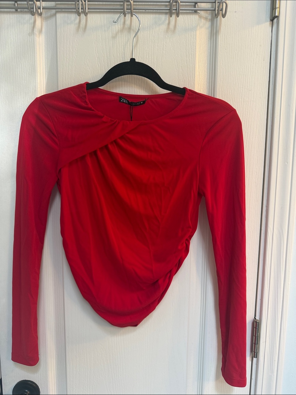 Zara Red Long-Sleeve Twist-Front Top